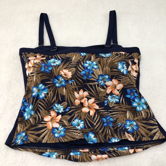 Lands End Womens 20W Tankini Swim Top Blue Floral Bandeau Padded Built-In-Bra - Picture 2 of 10